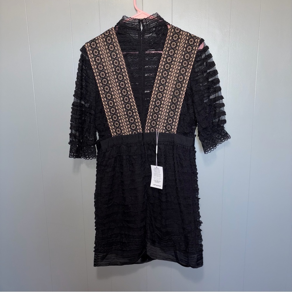 Self-Potrait Ruffled Black Lace Short Sleeve Dress Size 8 NEW - Picture 4 of 9